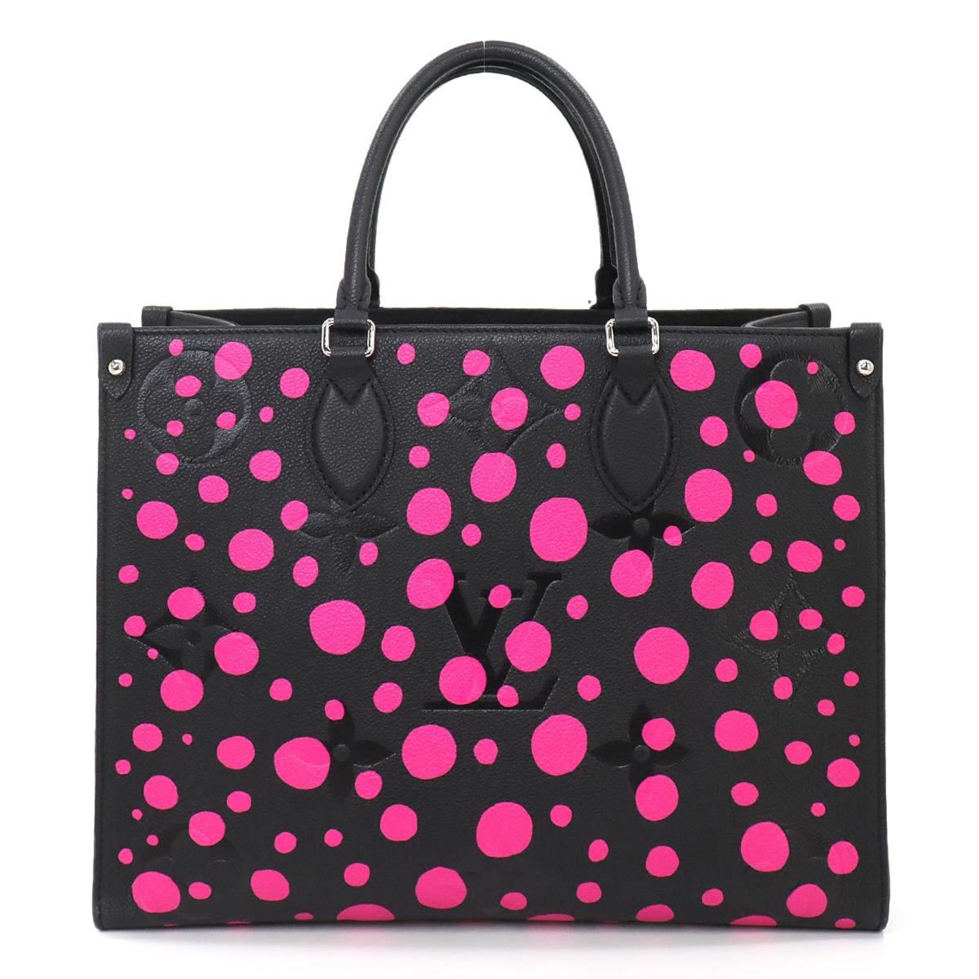 LOUIS VUITTON LVxYK Onthego MM Tote Shoulder Bag Monogram Empreinte Leather Infinity Dot Black Fuchsia M46418 Yayoi Kusama RFID