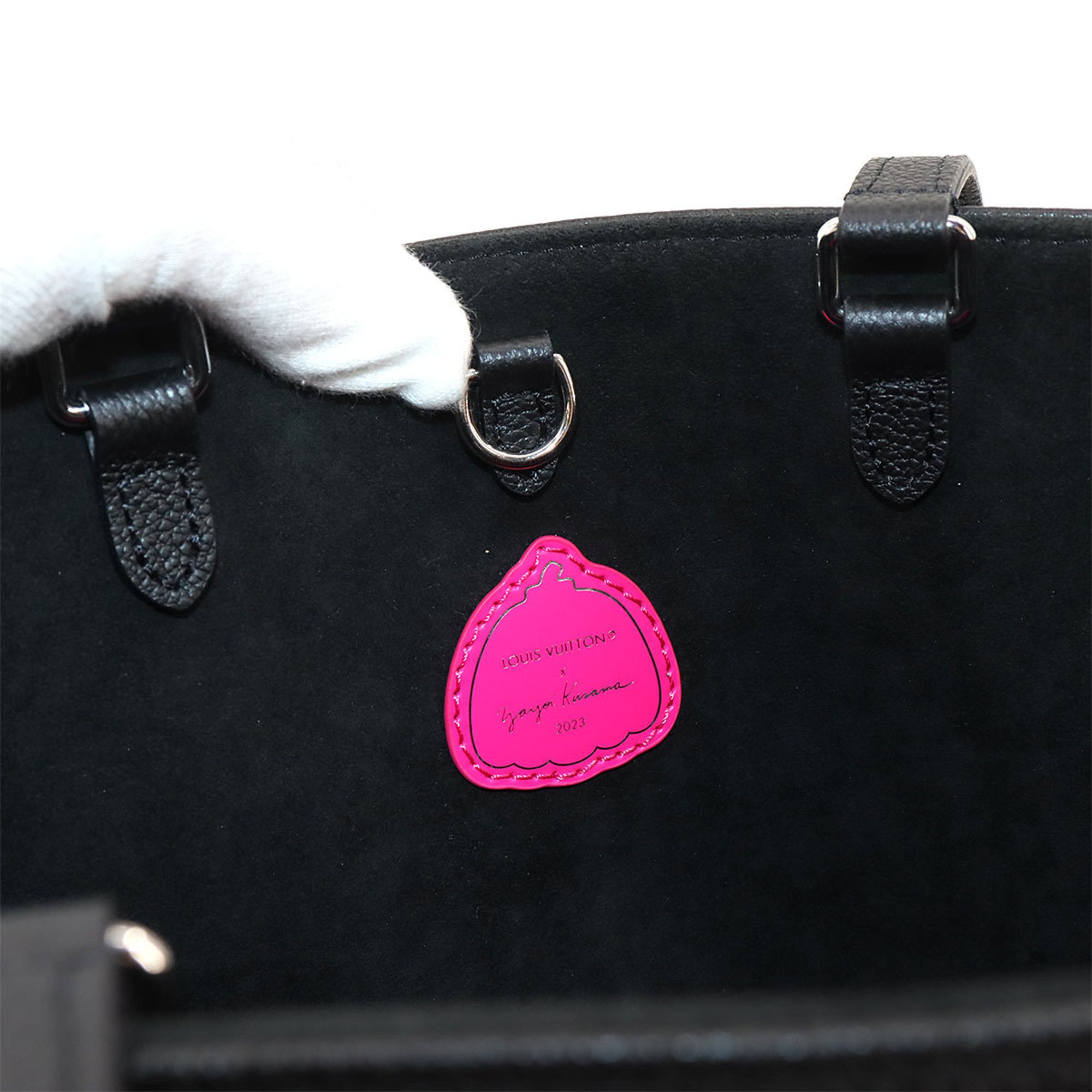 LOUIS VUITTON LVxYK Onthego MM Tote Shoulder Bag Monogram Empreinte Leather Infinity Dot Black Fuchsia M46418 Yayoi Kusama RFID