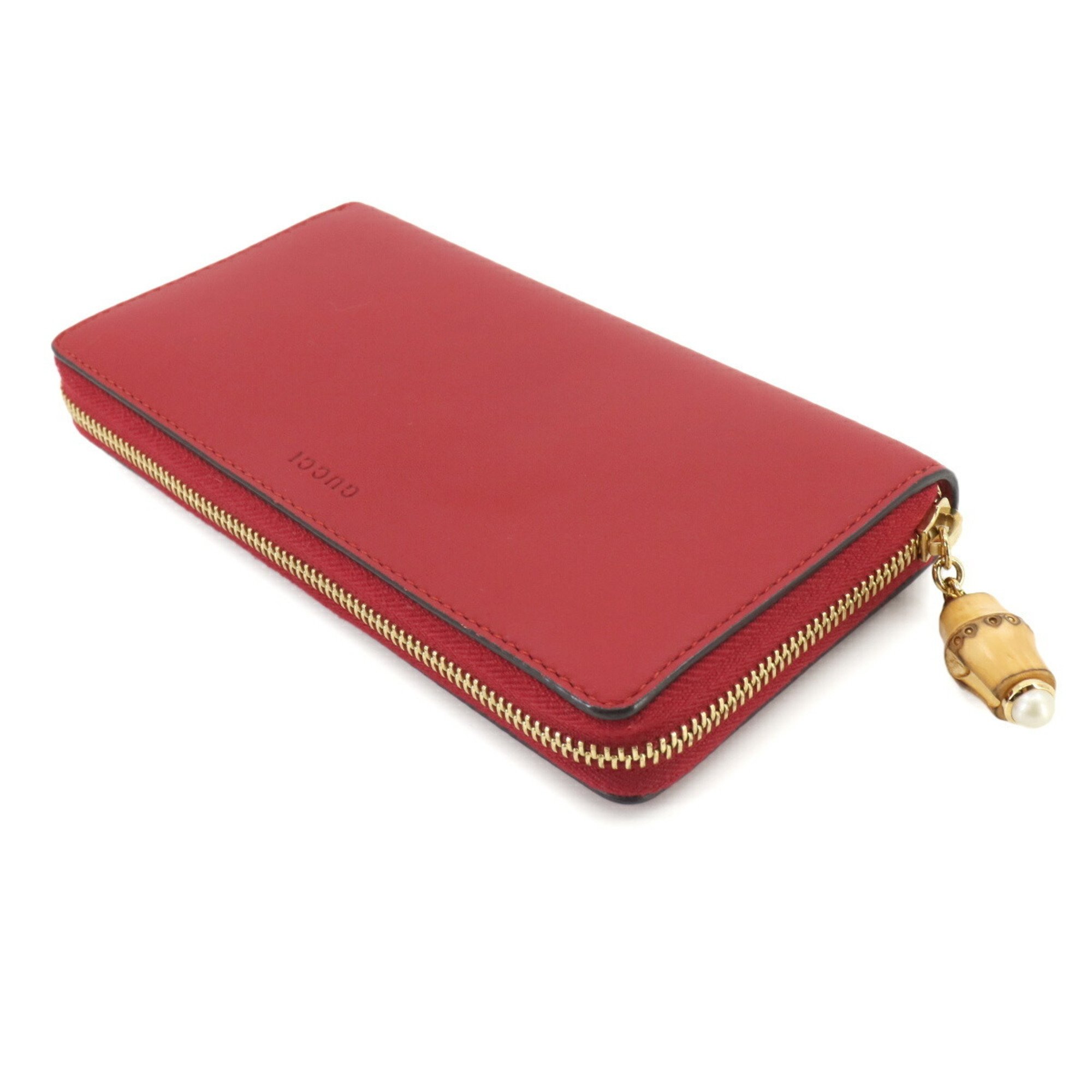 GUCCI Nymphaea Zip Round Wallet Long Leather Bamboo Red 453158