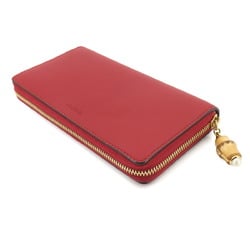 GUCCI Nymphaea Zip Round Wallet Long Leather Bamboo Red 453158