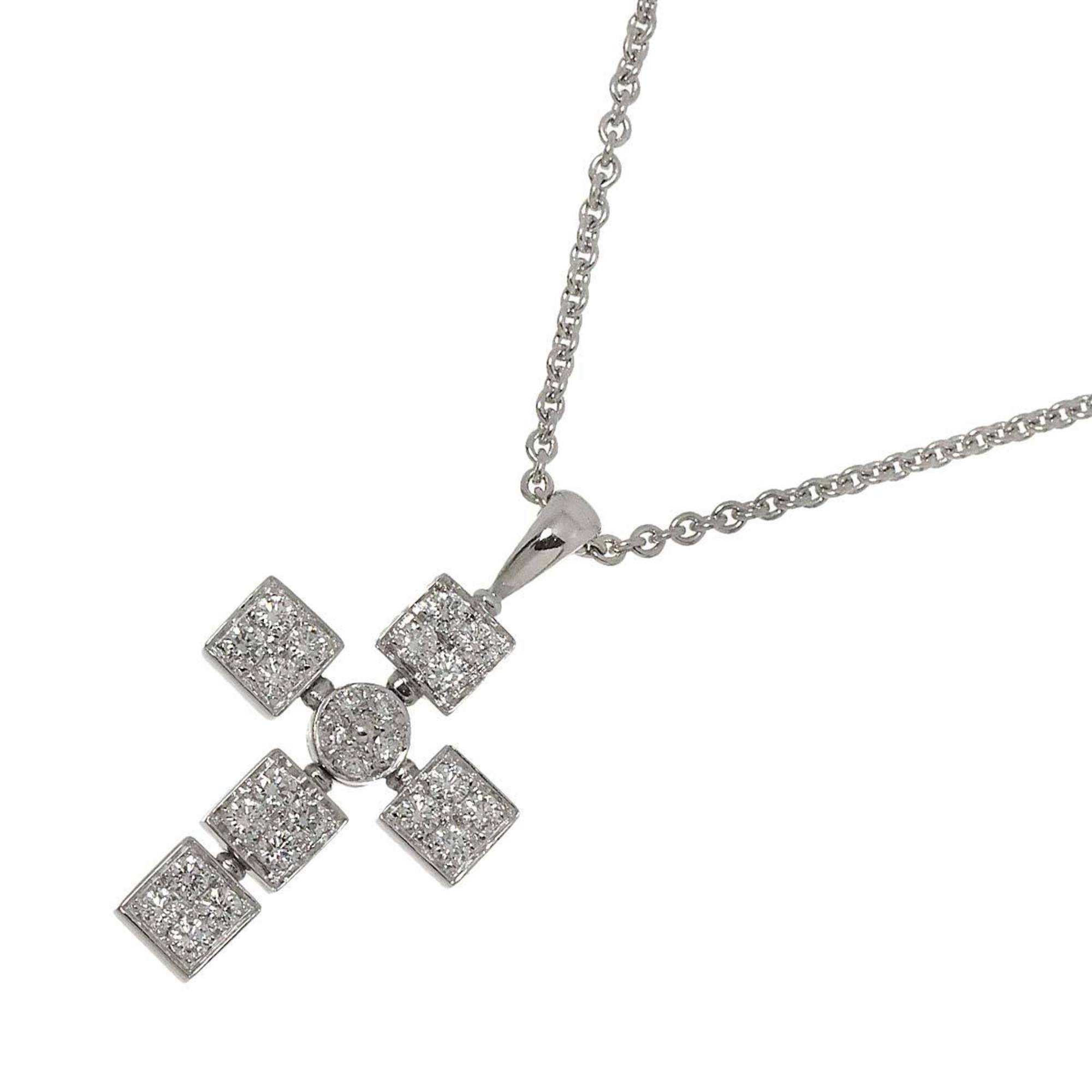 BVLGARI Lucia Latin Cross Diamond Necklace 42cm K18 WG White Gold 750Necklace