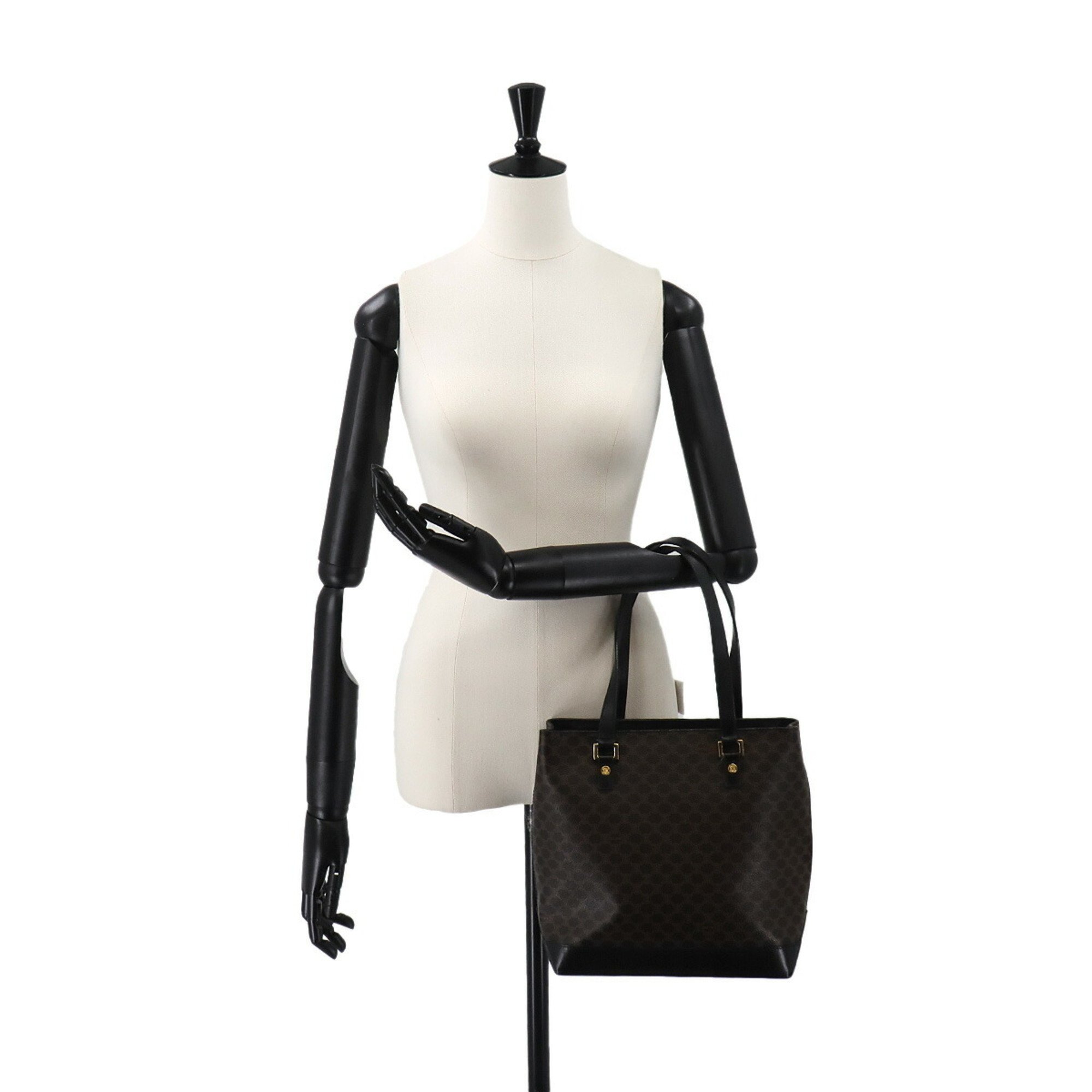 CELINE Macadam Tote Bag in black, brown leather and gold hardware