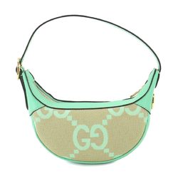 GUCCI Ophidia GG Hand Bag Jumbo Canvas Leather Green Beige 658551 Gold Hardware