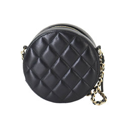 CHANEL Matelasse Lucky Charm Round Chain Shoulder Bag Leather Black