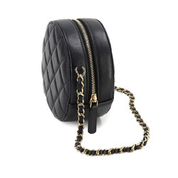 CHANEL Matelasse Lucky Charm Round Chain Shoulder Bag Leather Black