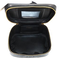 CHANEL Caviar Skin Vanity Hand Bag Leather Black Gold Hardware