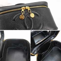 CHANEL Caviar Skin Vanity Hand Bag Leather Black Gold Hardware