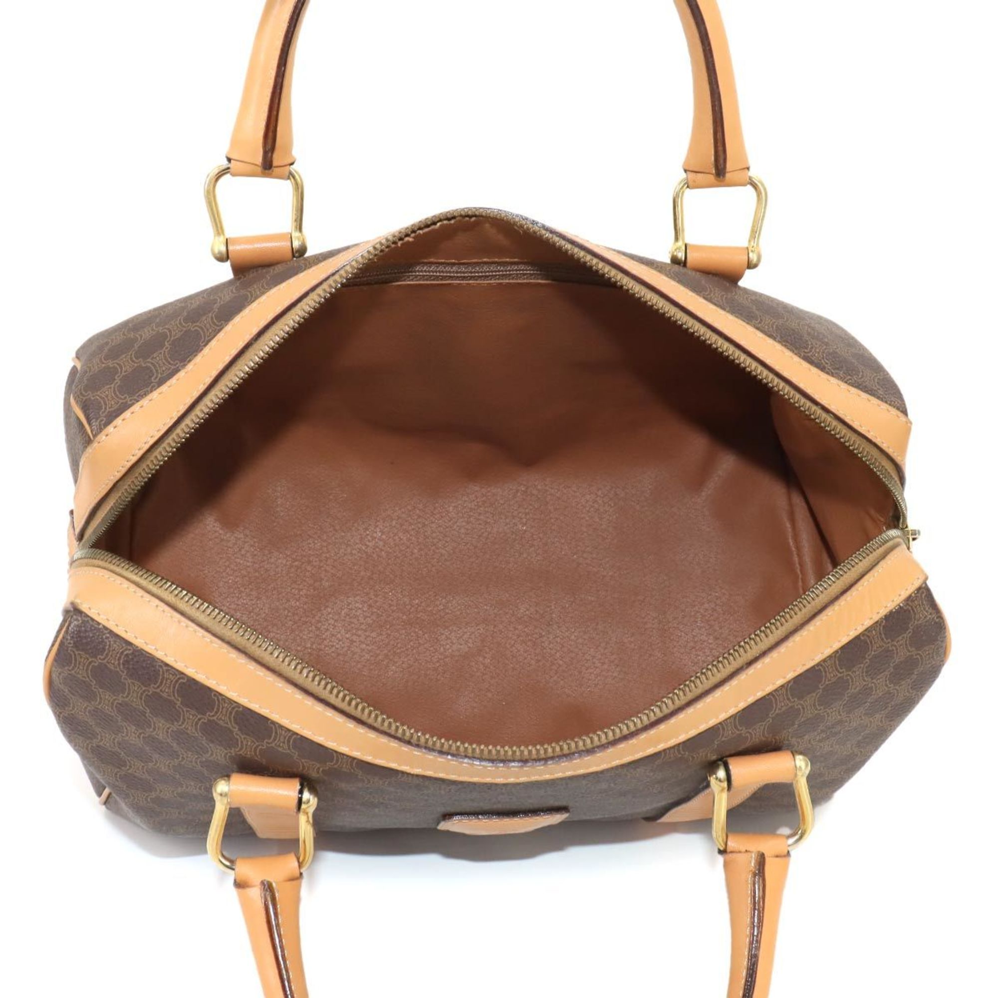 CELINE Macadam Boston Handbag Leather Brown Gold Hardware Bag