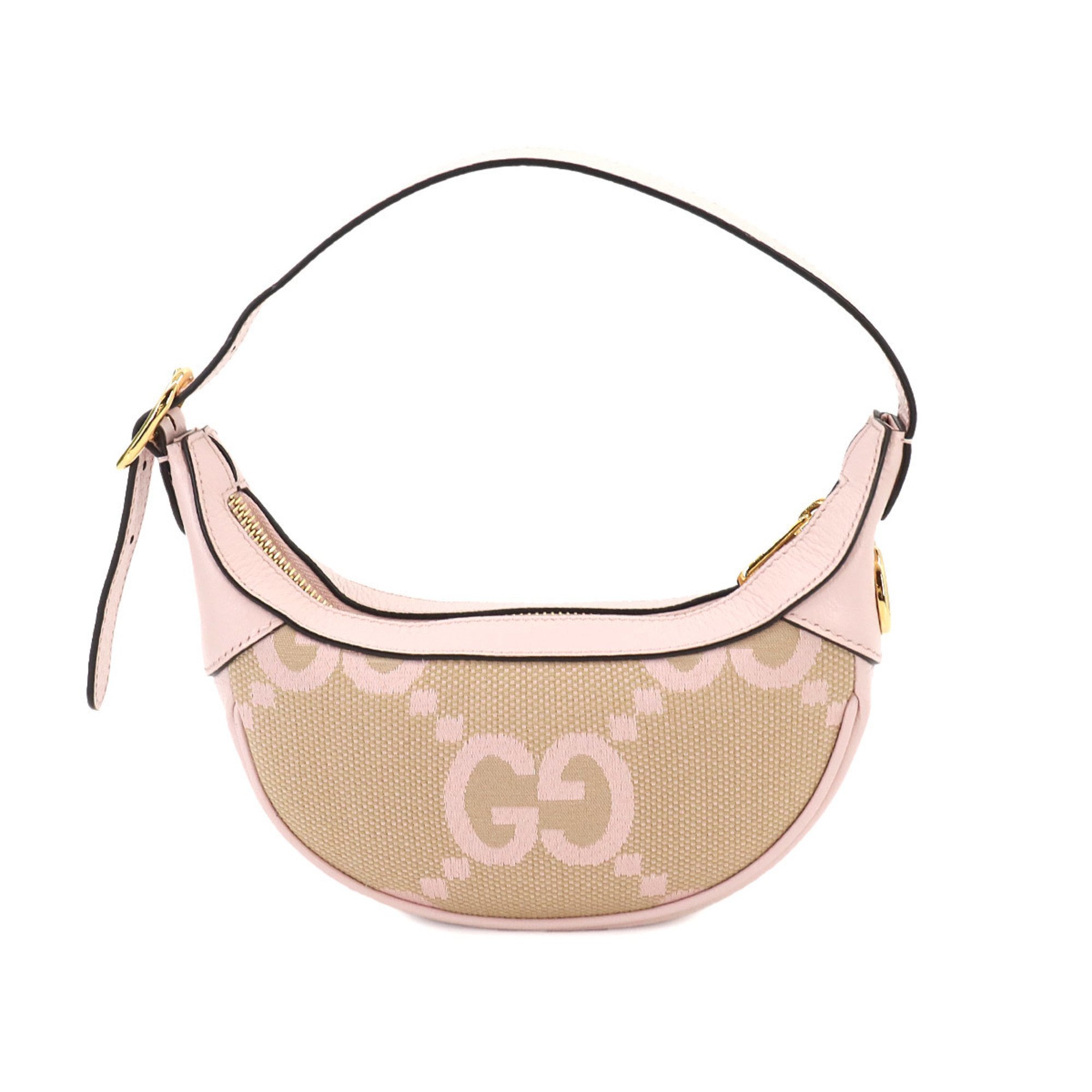 GUCCI Ophidia GG Bag Hand Jumbo Canvas Leather Pink Beige 658551 Gold Hardware