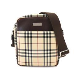 Burberry Nova Check Shoulder Bag Canvas Leather Beige Brown Silver Hardware