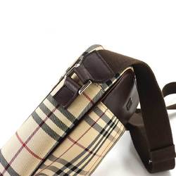 Burberry Nova Check Shoulder Bag Canvas Leather Beige Brown Silver Hardware