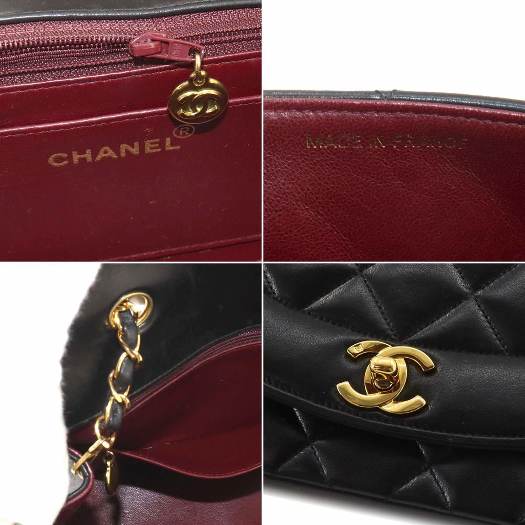 CHANEL Diana Matelasse 22 Chain Shoulder Bag Leather Black A01164