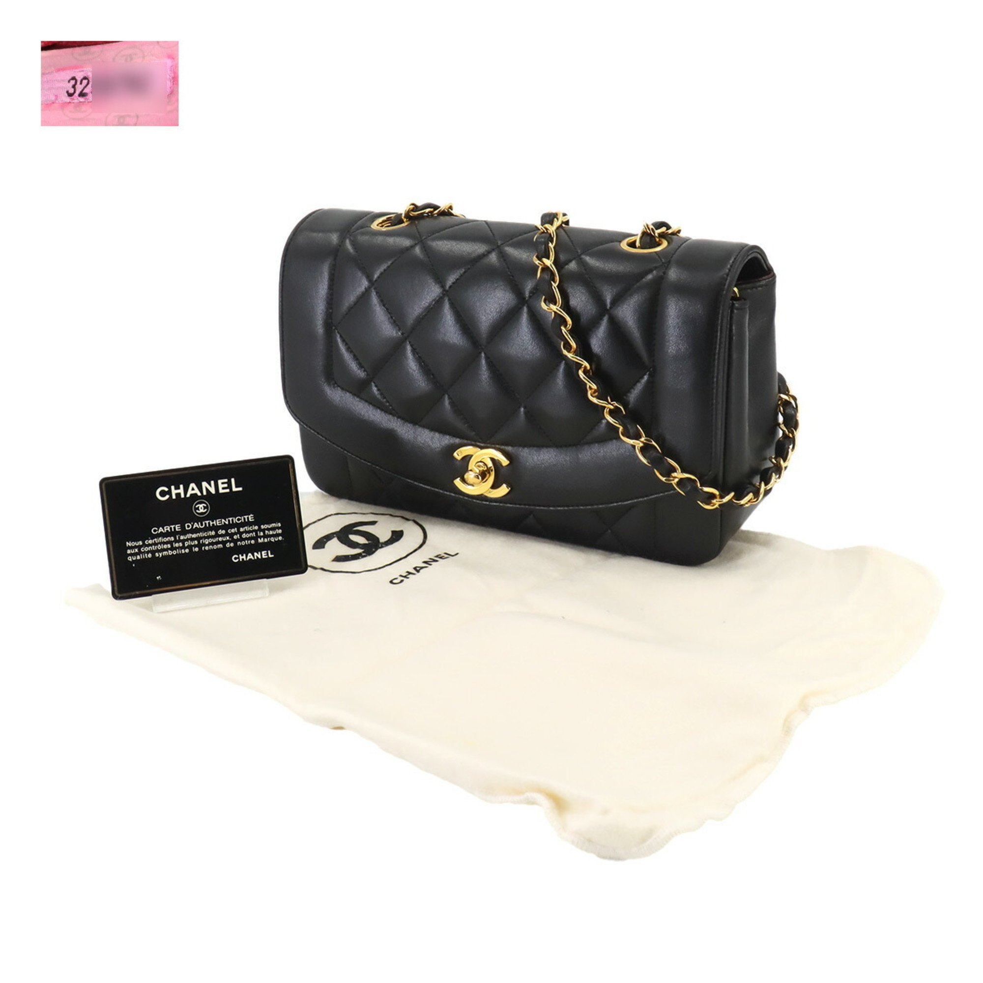 CHANEL Diana Matelasse 22 Chain Shoulder Bag Leather Black A01164