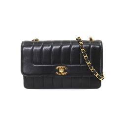 CHANEL Mademoiselle Chain Shoulder Bag Leather Black Gold Metal Fittings