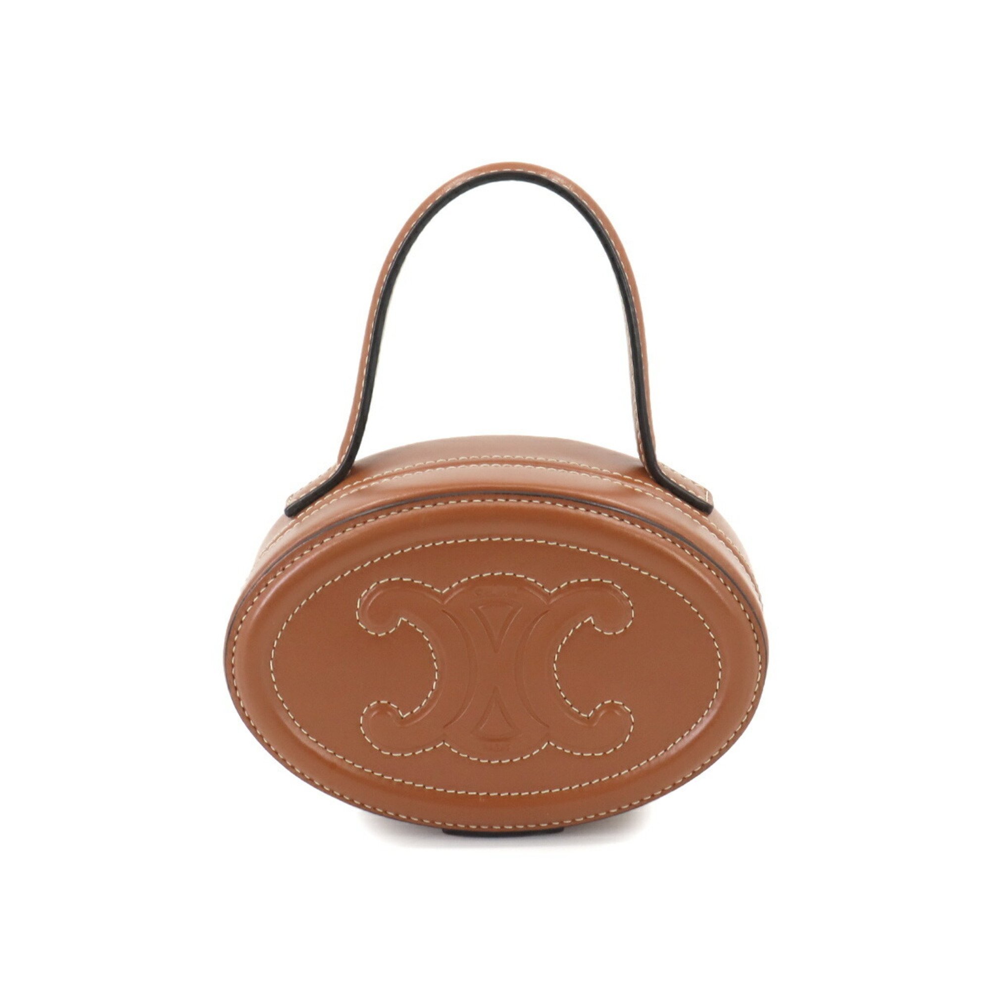 CELINE Oval Minaudiere Cuir Triomphe Hand Bag Leather Tan 198613