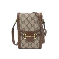 GUCCI Horsebit 1955 Shoulder Bag GG Supreme Leather Beige Brown 625615 Gold Hardware Mini