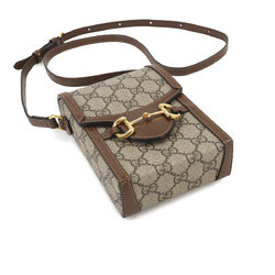 GUCCI Horsebit 1955 Shoulder Bag GG Supreme Leather Beige Brown 625615 Gold Hardware Mini