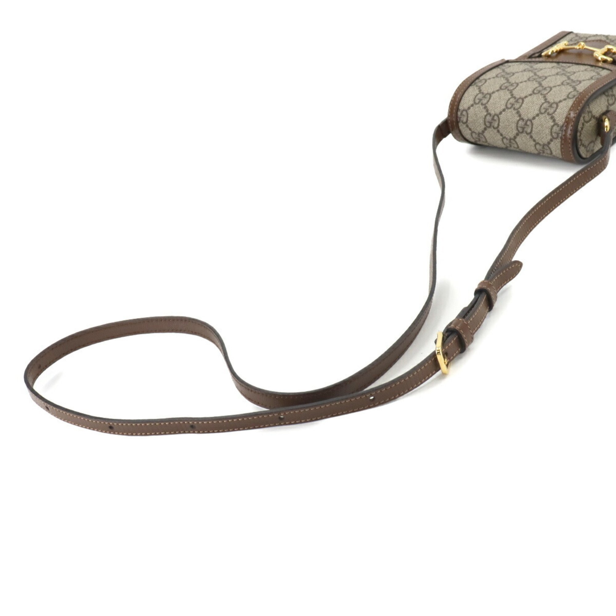 GUCCI Horsebit 1955 Shoulder Bag GG Supreme Leather Beige Brown 625615 Gold Hardware Mini