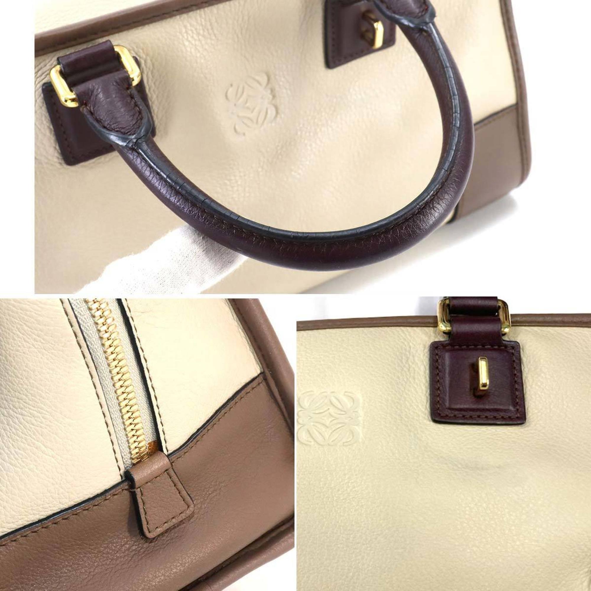 LOEWE Amazona 28 Hand Bag Leather Beige Brown Bordeaux Gold Hardware