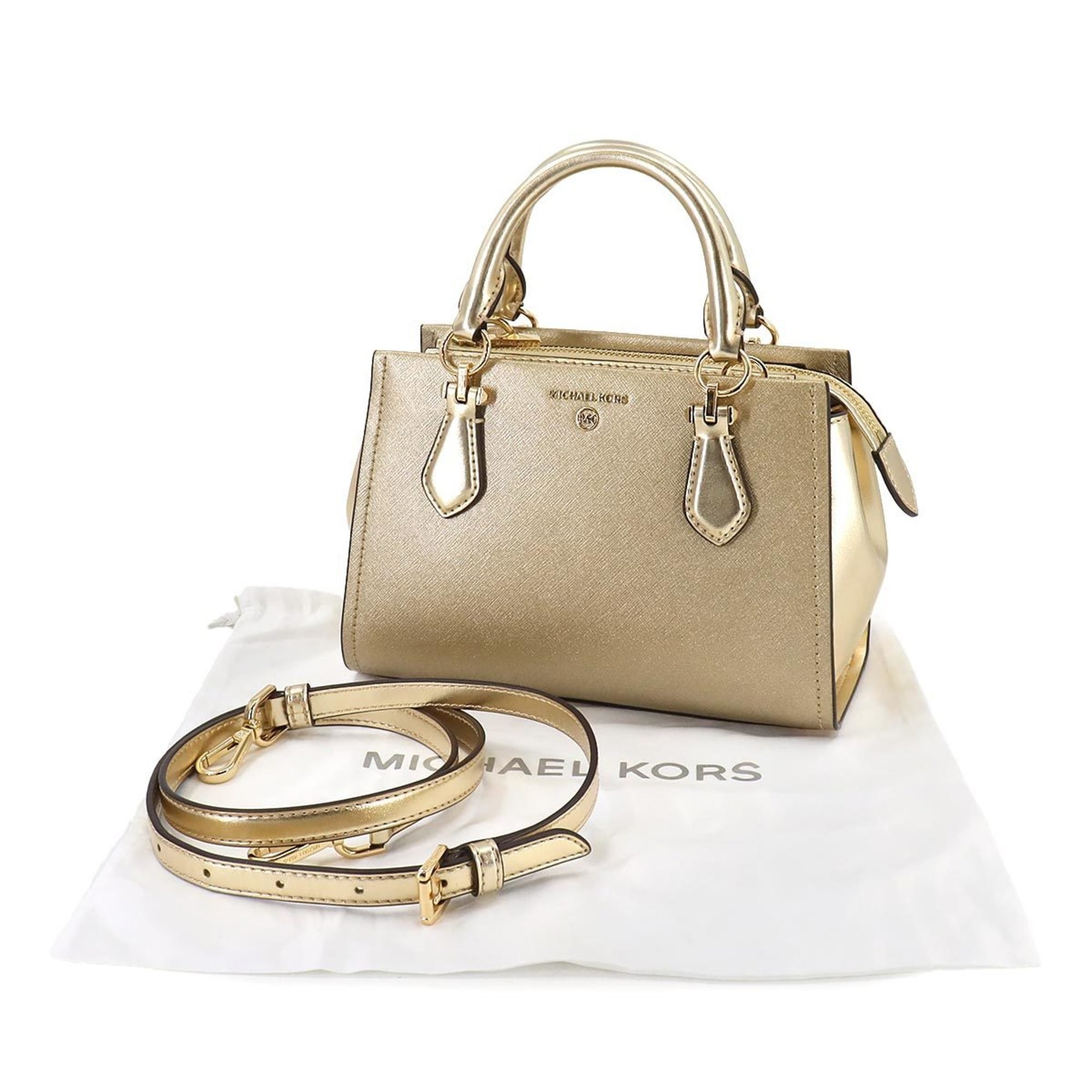 MICHAEL KORS Marilyn Crossbody Small 2way Hand Shoulder Bag Leather Pale Gold Hardware