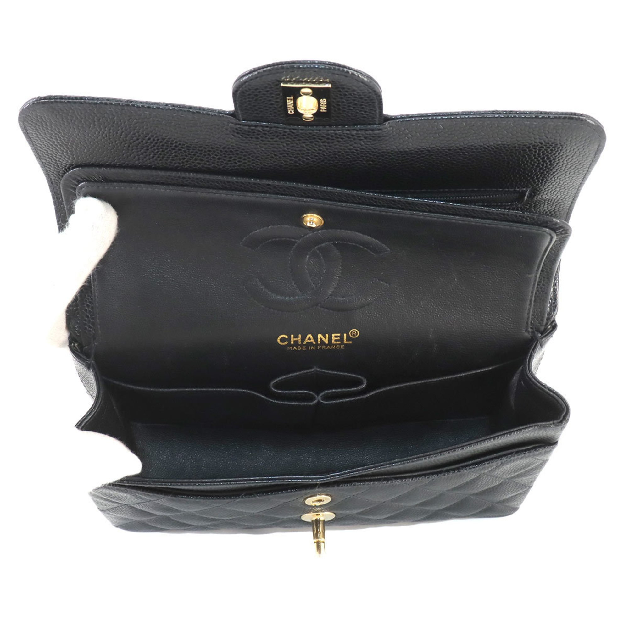 CHANEL Matelasse 23 Chain Shoulder Bag Caviar Skin Leather Black A01113 Gold Hardware