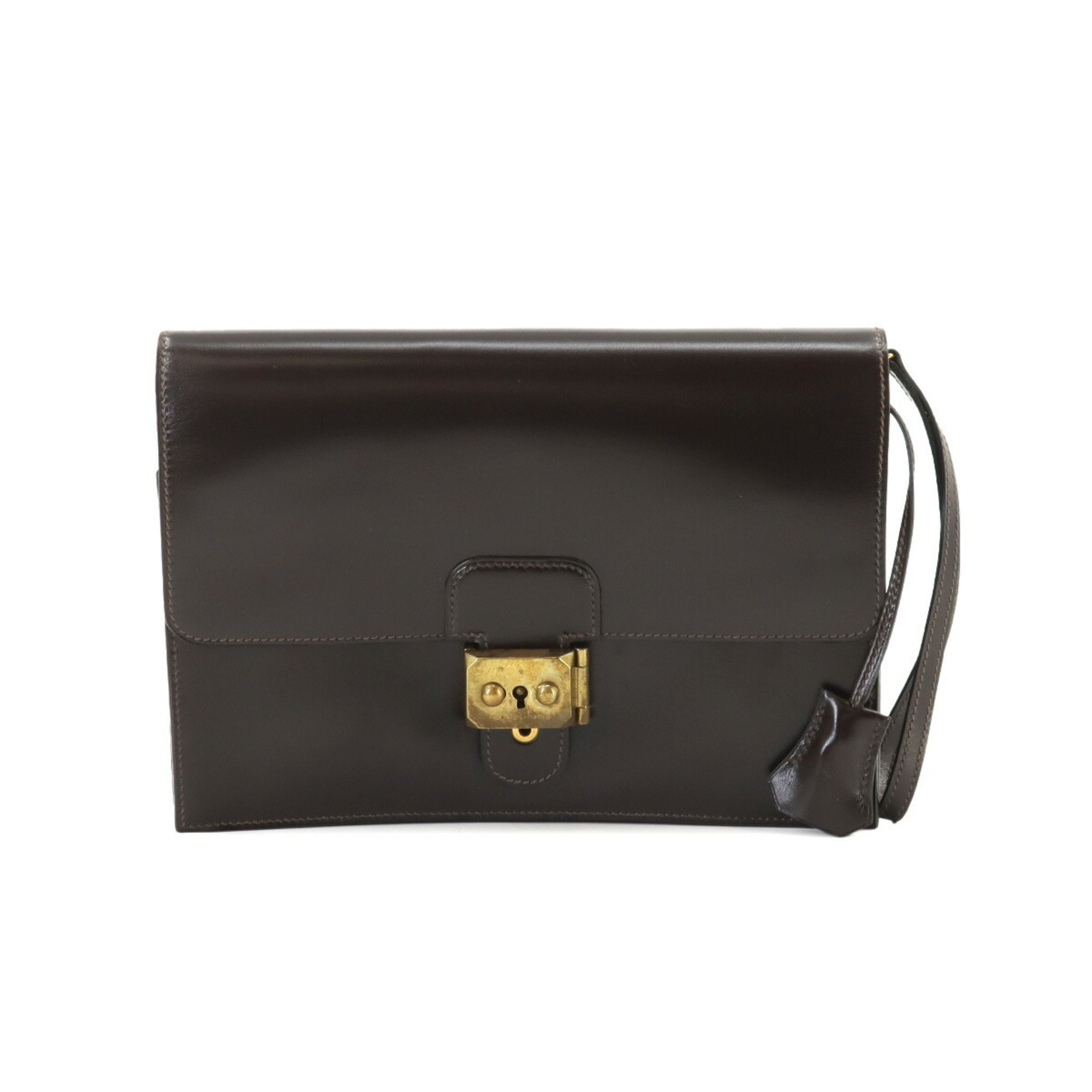 Hermes Pochette Jet Clutch Bag, Box Calf, Dark Brown, 〇S Engraved, Gold Hardware,