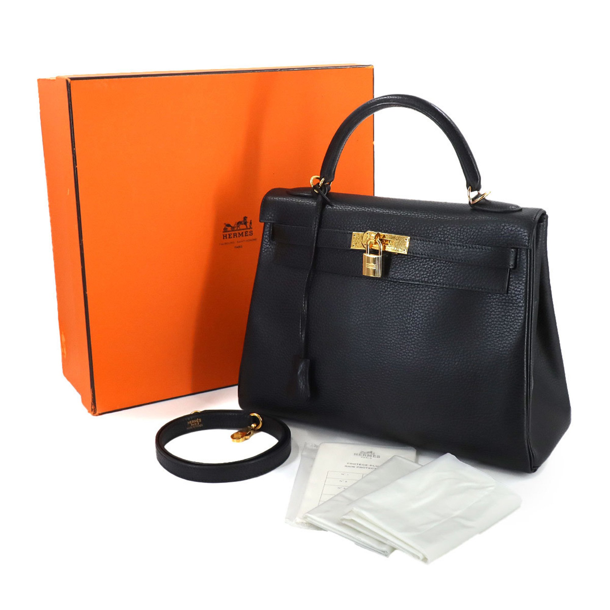 Hermes Kelly 32 2way Hand Shoulder Bag Ardennes Black G Stamped Inner Stitching Gold Hardware