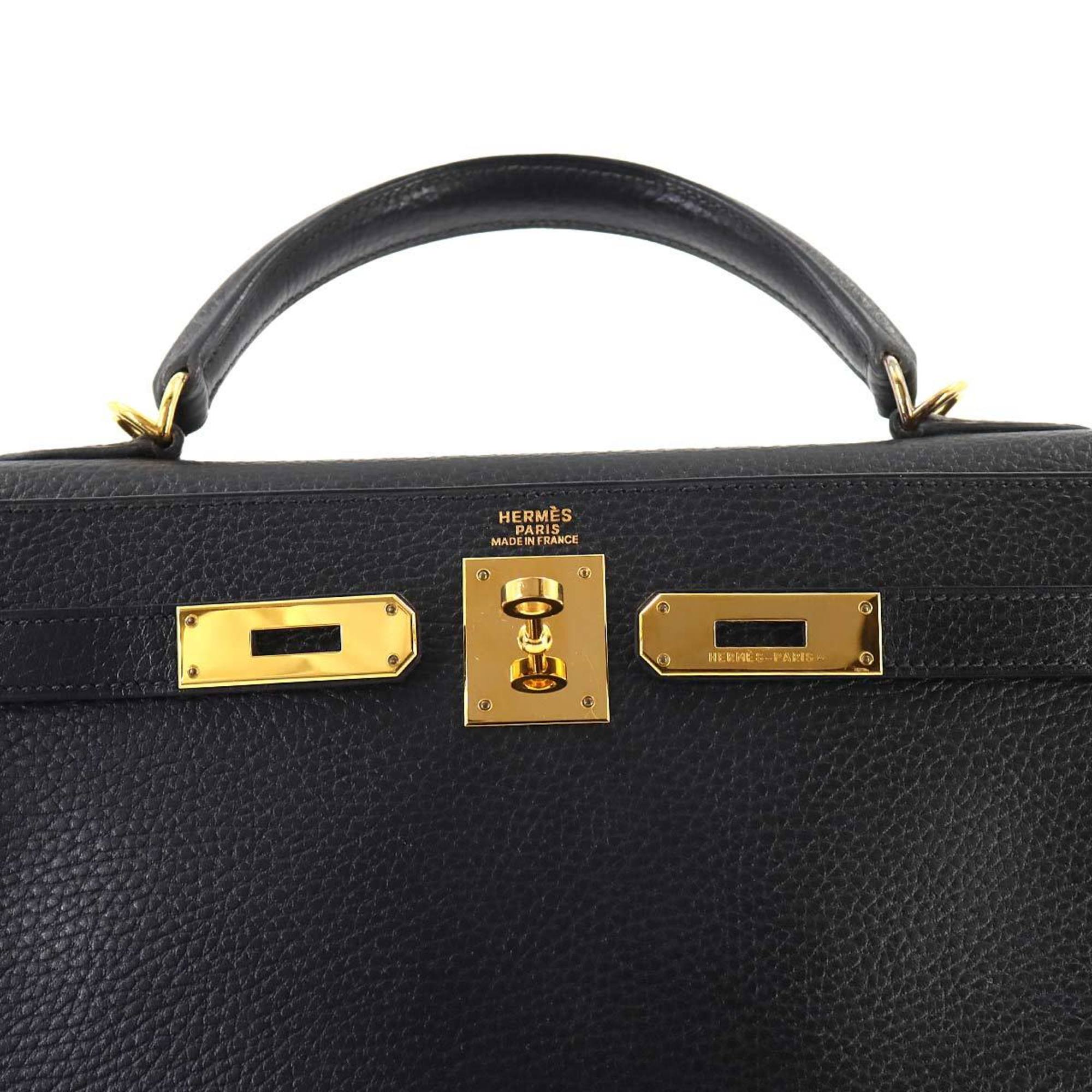 Hermes Kelly 32 2way Hand Shoulder Bag Ardennes Black G Stamped Inner Stitching Gold Hardware