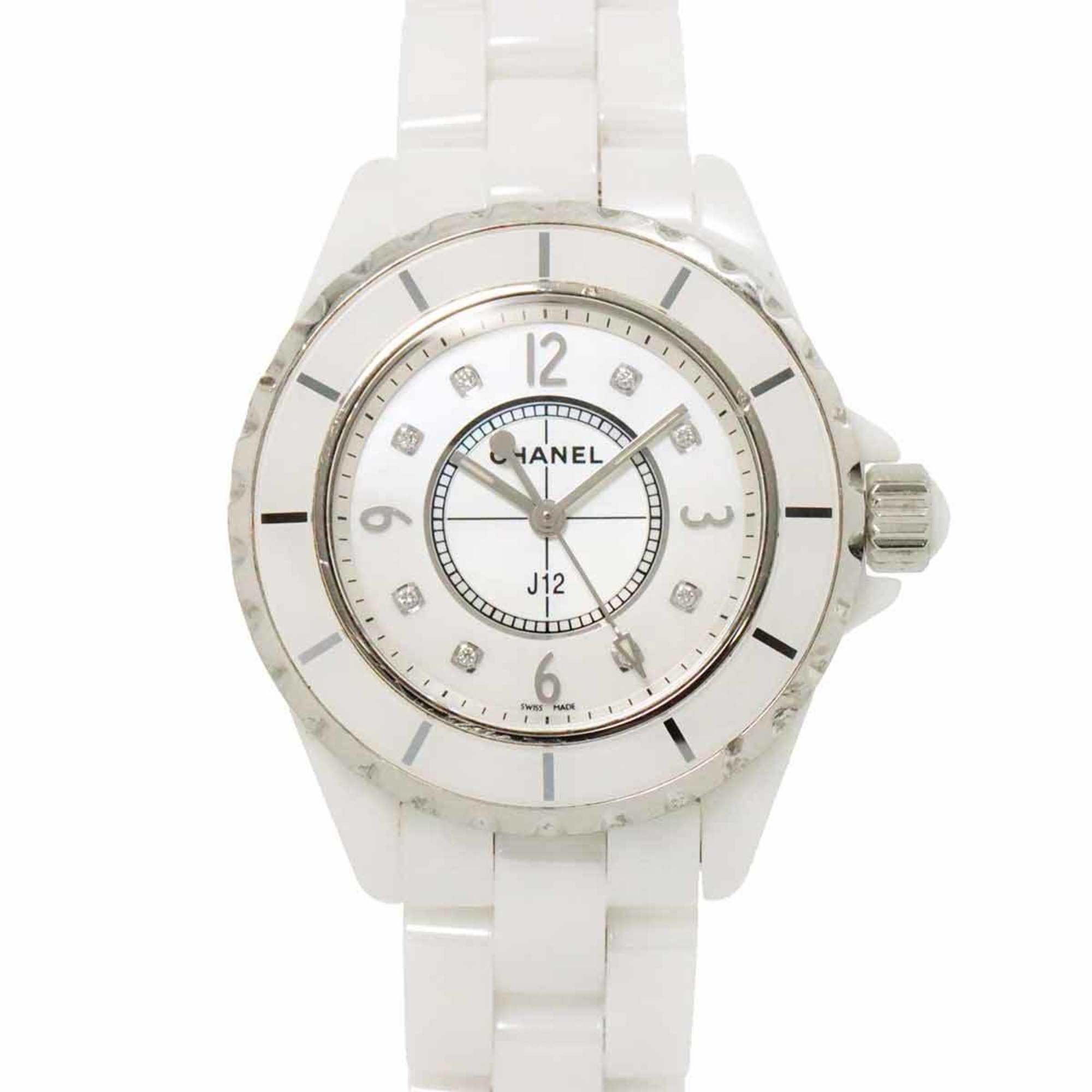 CHANEL J12 33mm H2422 Ladies Watch 8P Diamond White Shell Ceramic Quartz