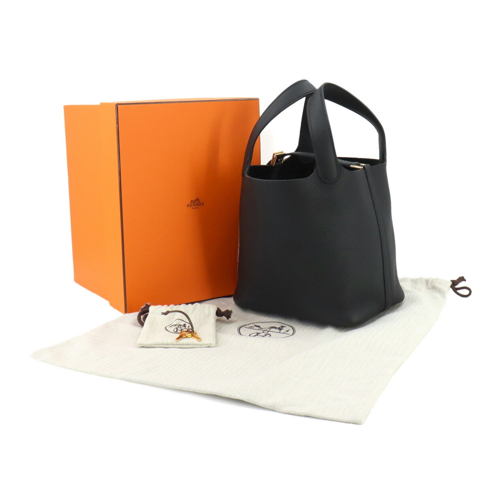 Hermes Picotin Lock PM Handbag Taurillon Clemence Black W Stamp Gold Hardware