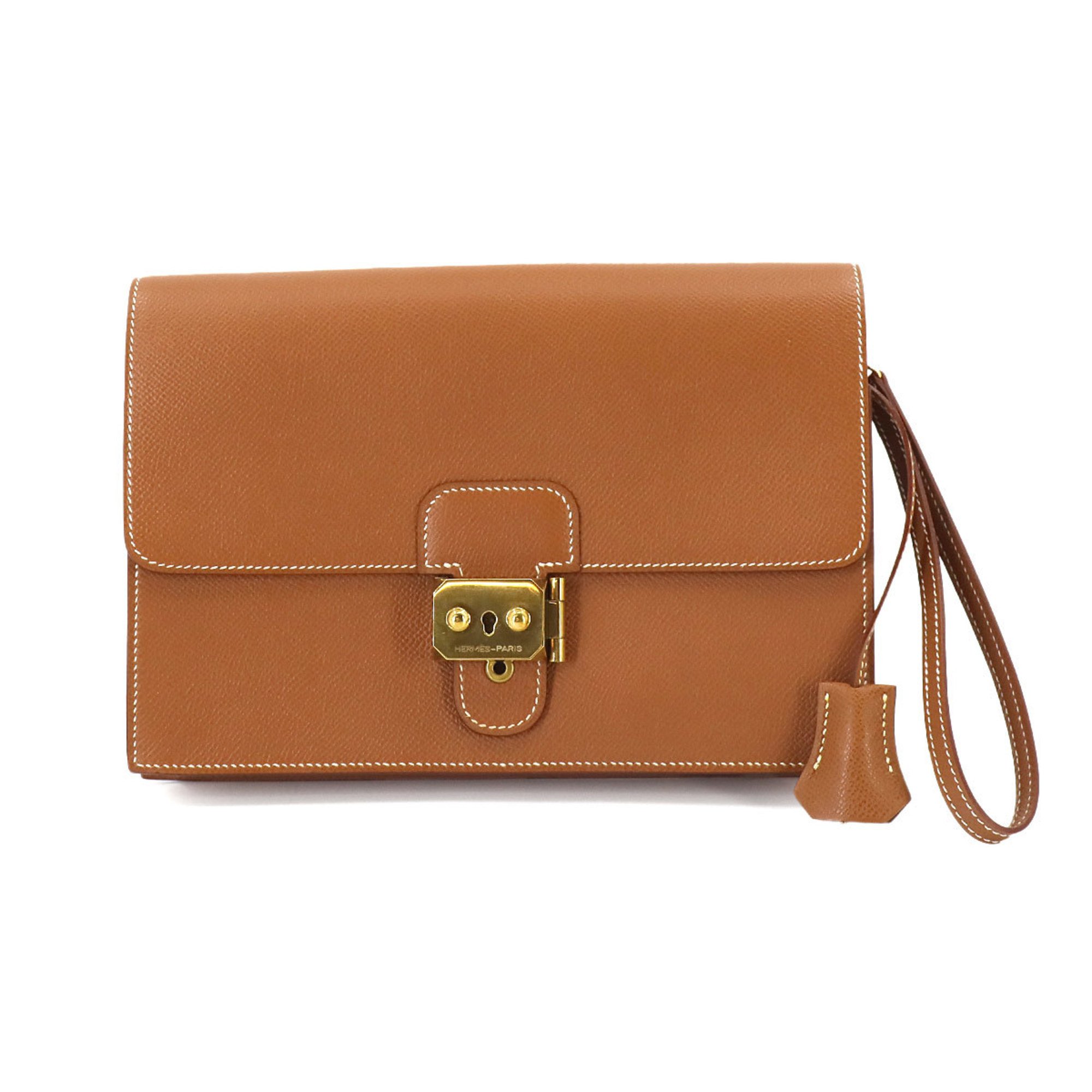 Hermes HERMES Pochette Jet Clutch Bag Cushvel Epsom Gold Brown Hardware