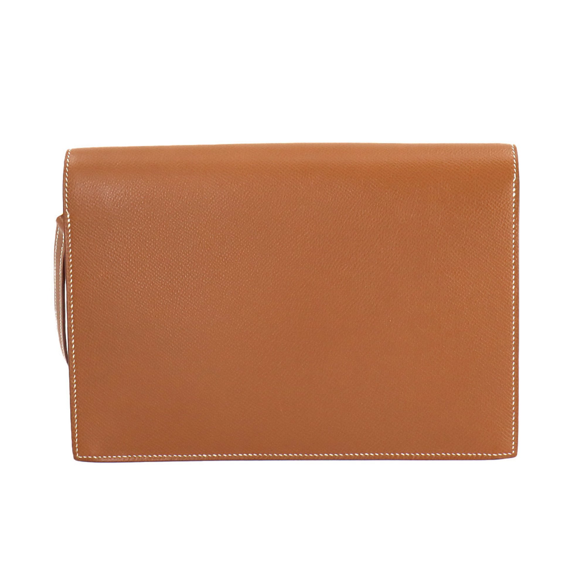 Hermes HERMES Pochette Jet Clutch Bag Cushvel Epsom Gold Brown Hardware