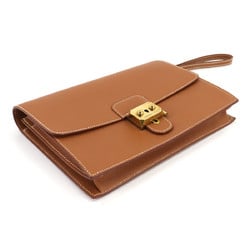 Hermes HERMES Pochette Jet Clutch Bag Cushvel Epsom Gold Brown Hardware