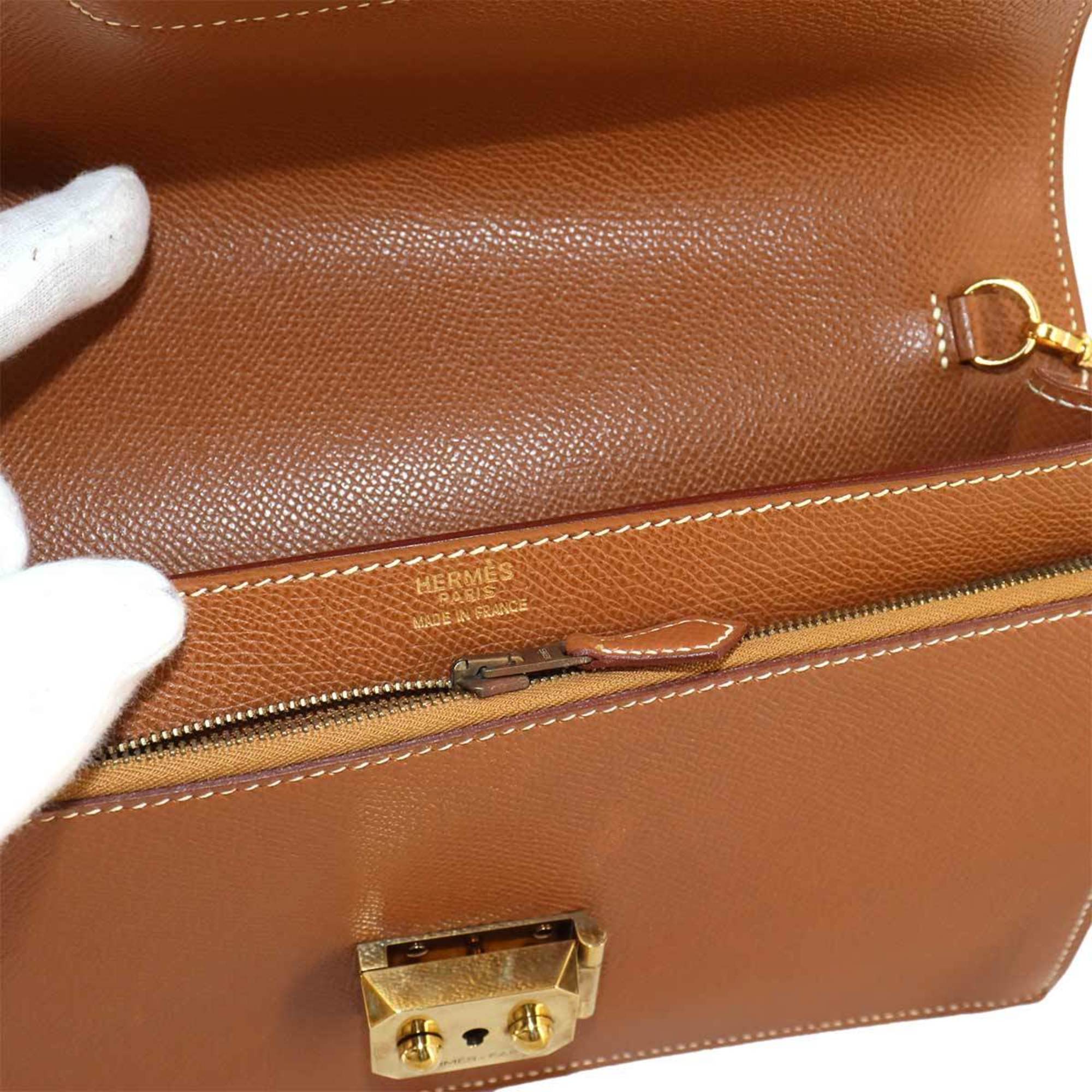 Hermes HERMES Pochette Jet Clutch Bag Cushvel Epsom Gold Brown Hardware