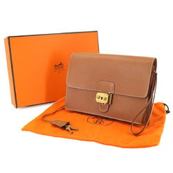 Hermes HERMES Pochette Jet Clutch Bag Cushvel Epsom Gold Brown Hardware