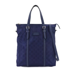 GUCCI 2way Tote Shoulder Bag GG Nylon Leather Navy 510333 Silver Hardware