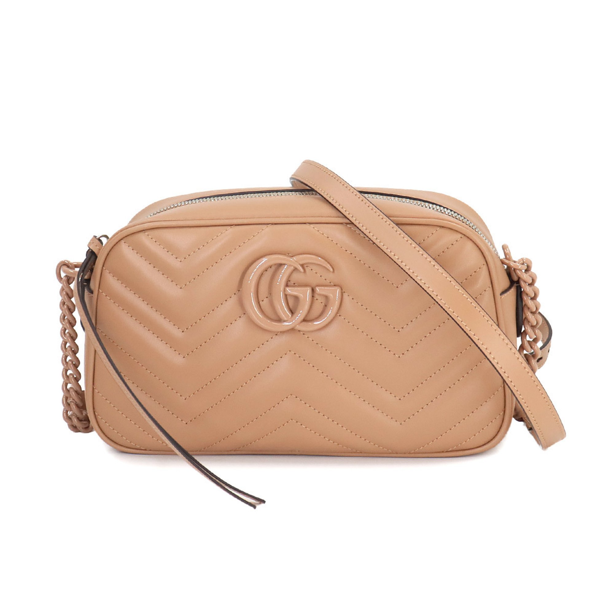 GUCCI GG Marmont Small Shoulder Bag Leather Beige 447632 Metal Fittings