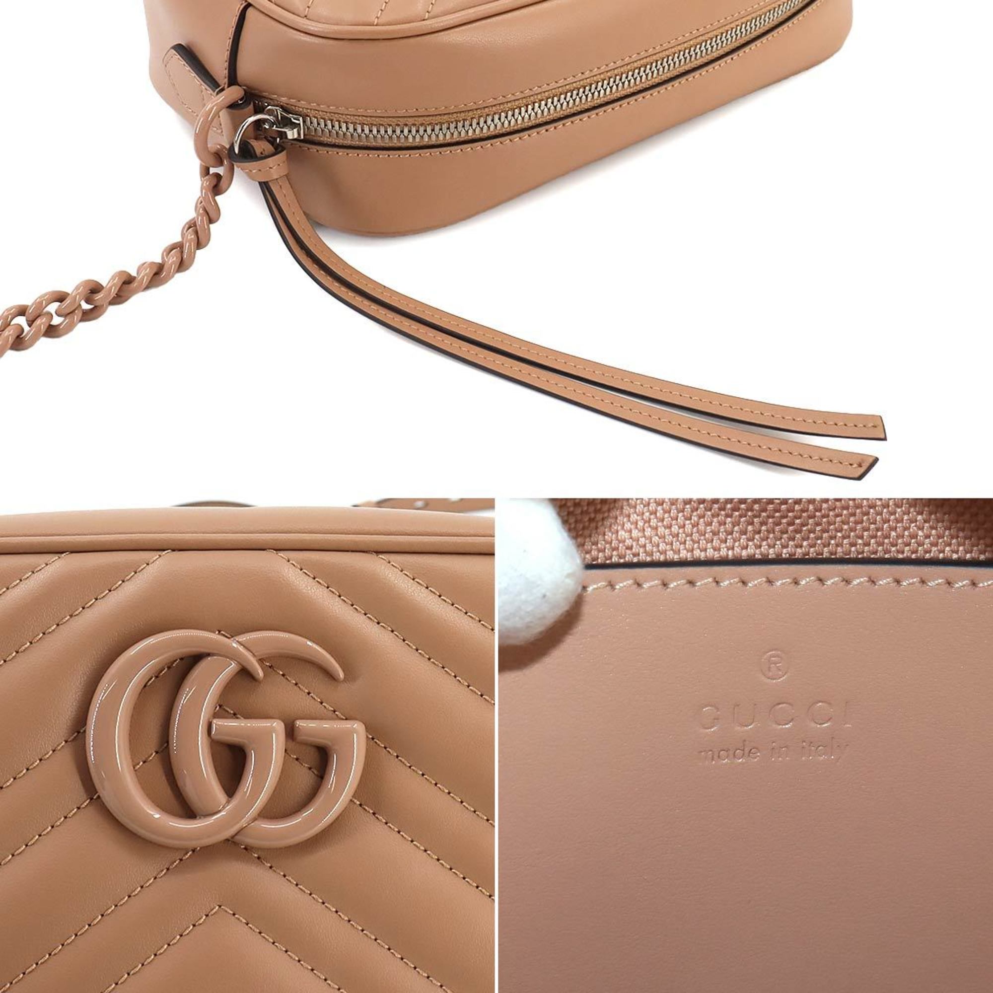 GUCCI GG Marmont Small Shoulder Bag Leather Beige 447632 Metal Fittings