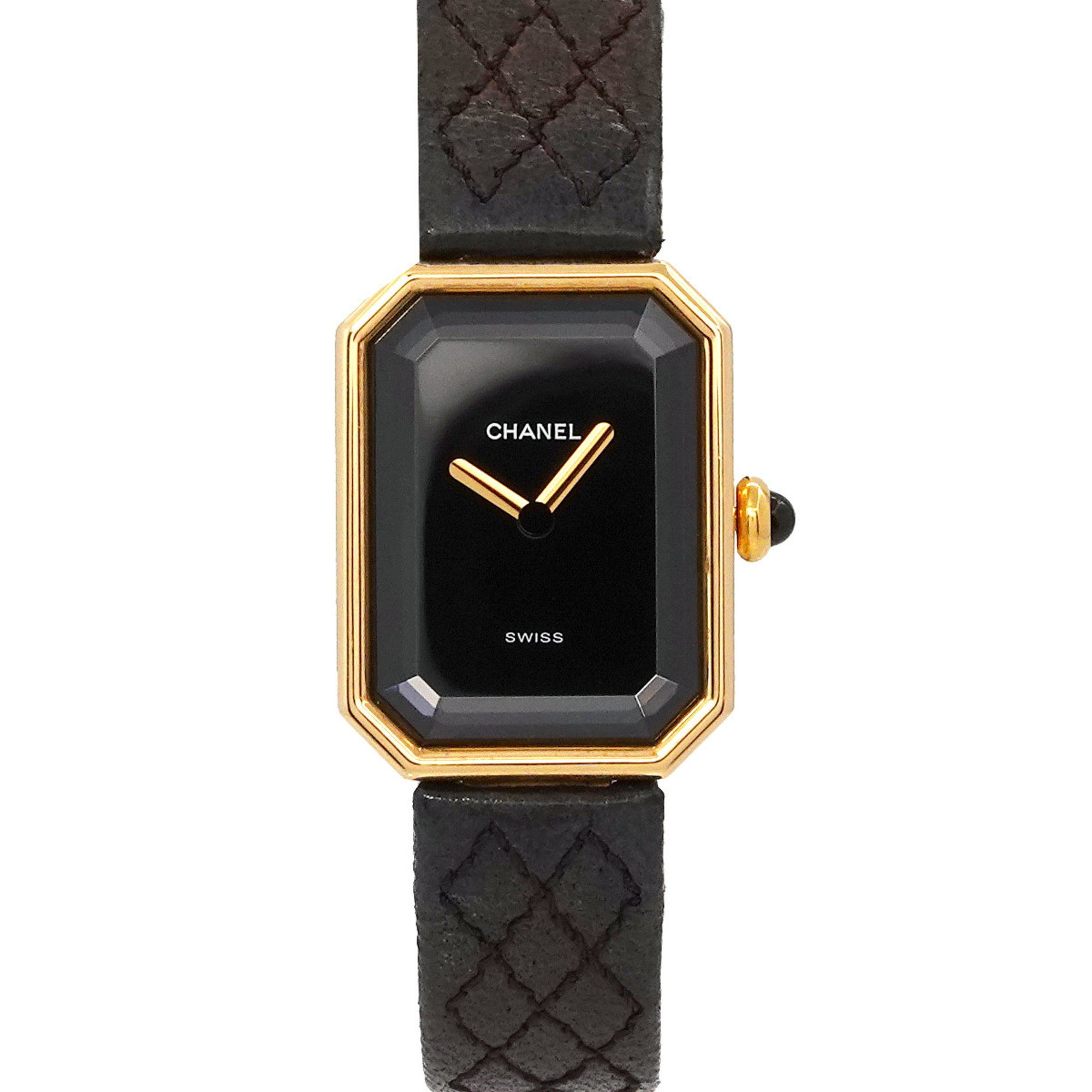 CHANEL Premiere H0090 Ladies Watch Black K18YG Yellow Gold Quartz