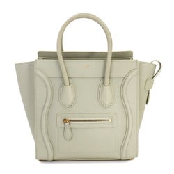 CELINE Luggage Micro Shopper Hand Bag Leather Light Green 189793