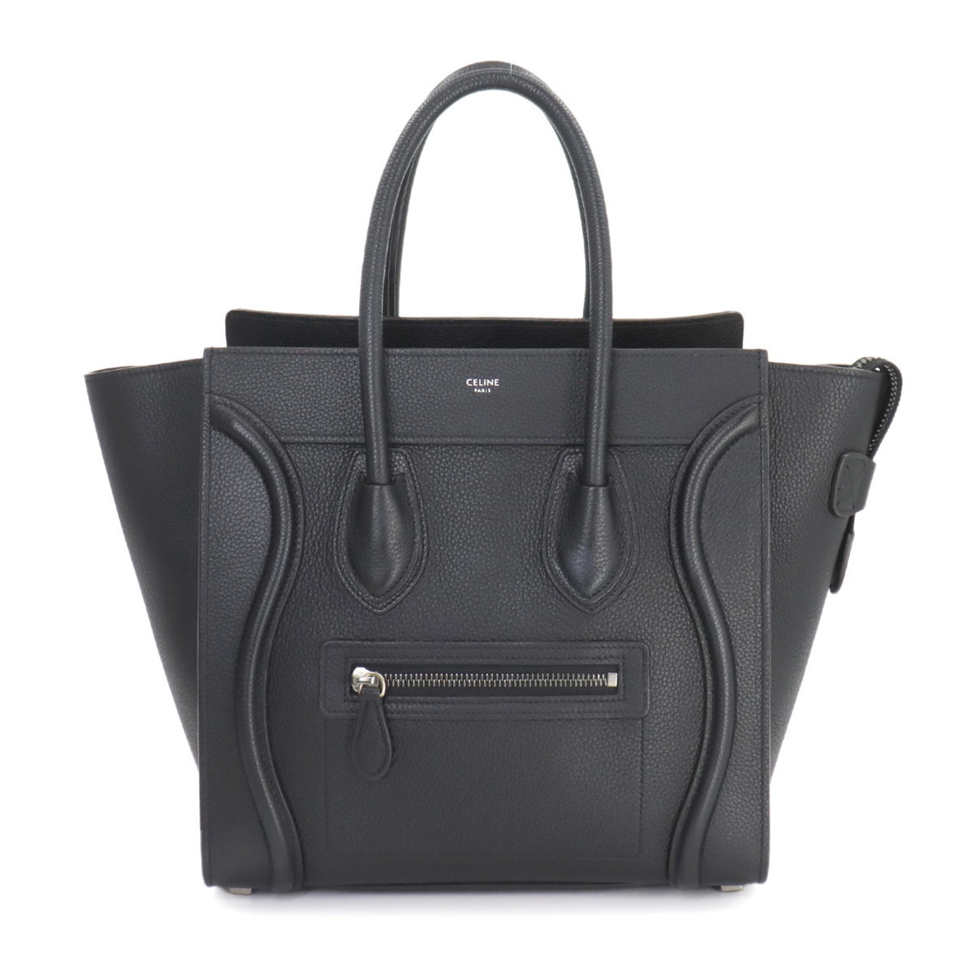 CELINE Luggage Micro Shopper Hand Bag Leather Black 189793