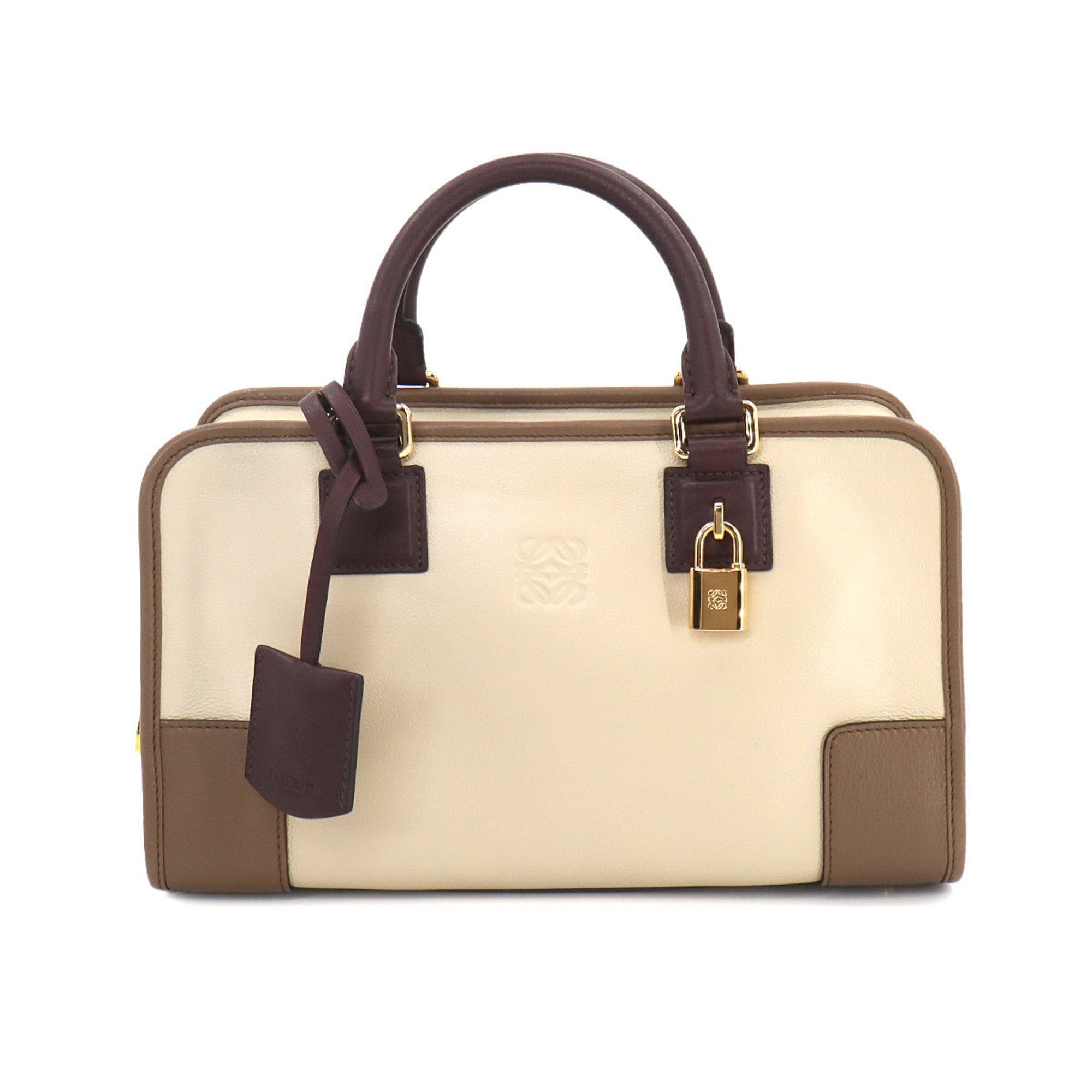 LOEWE Amazona 28 Hand Bag Leather Beige Brown Bordeaux Gold Hardware