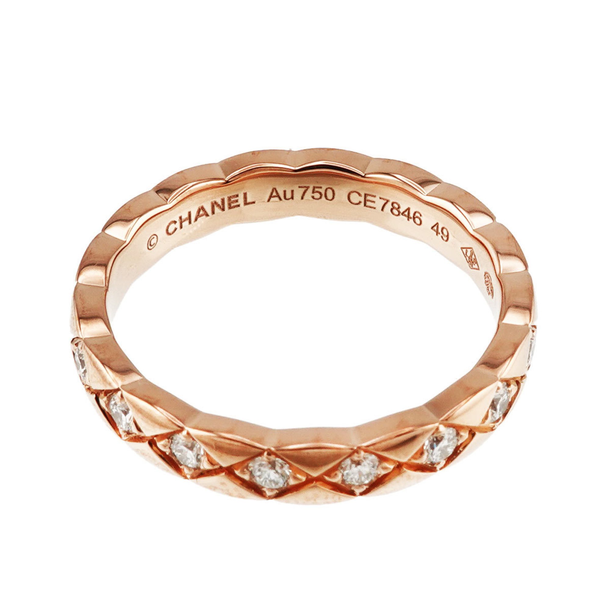 CHANEL Coco Crush #49 Ring Full Diamond K18 PG Pink Gold 750 Matelasse