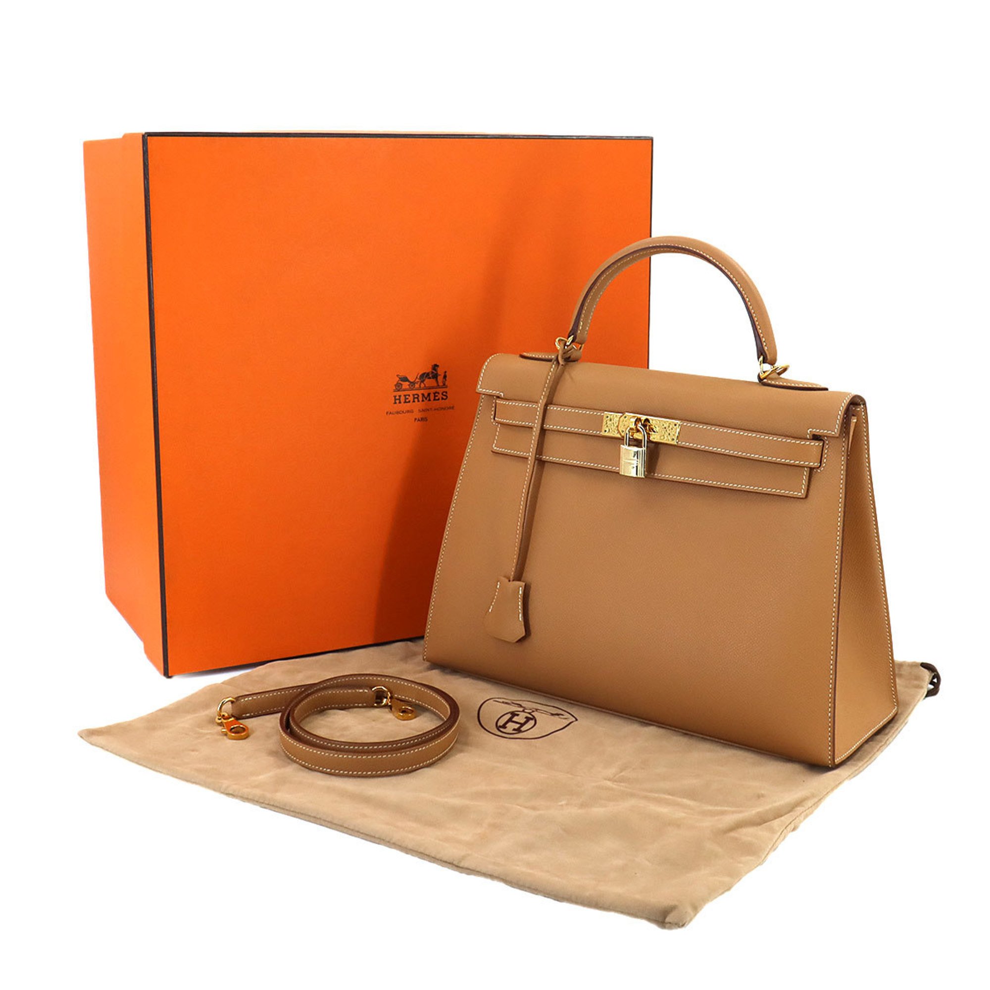 Hermes Kelly 32 2way hand shoulder bag, Epson natural, outside stitching, H stamp, gold hardware,