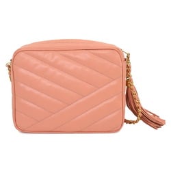 CHANEL Bias Stitch Chain Shoulder Bag Leather Pink Gold Metal Fittings