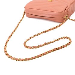 CHANEL Bias Stitch Chain Shoulder Bag Leather Pink Gold Metal Fittings