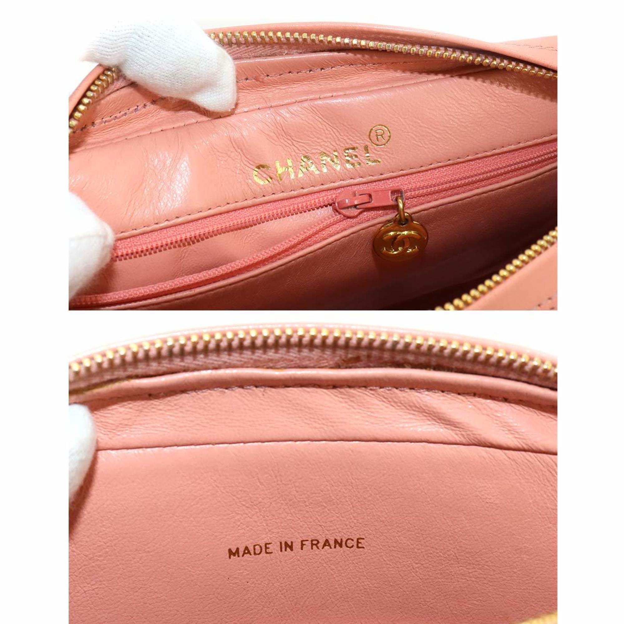 CHANEL Bias Stitch Chain Shoulder Bag Leather Pink Gold Metal Fittings