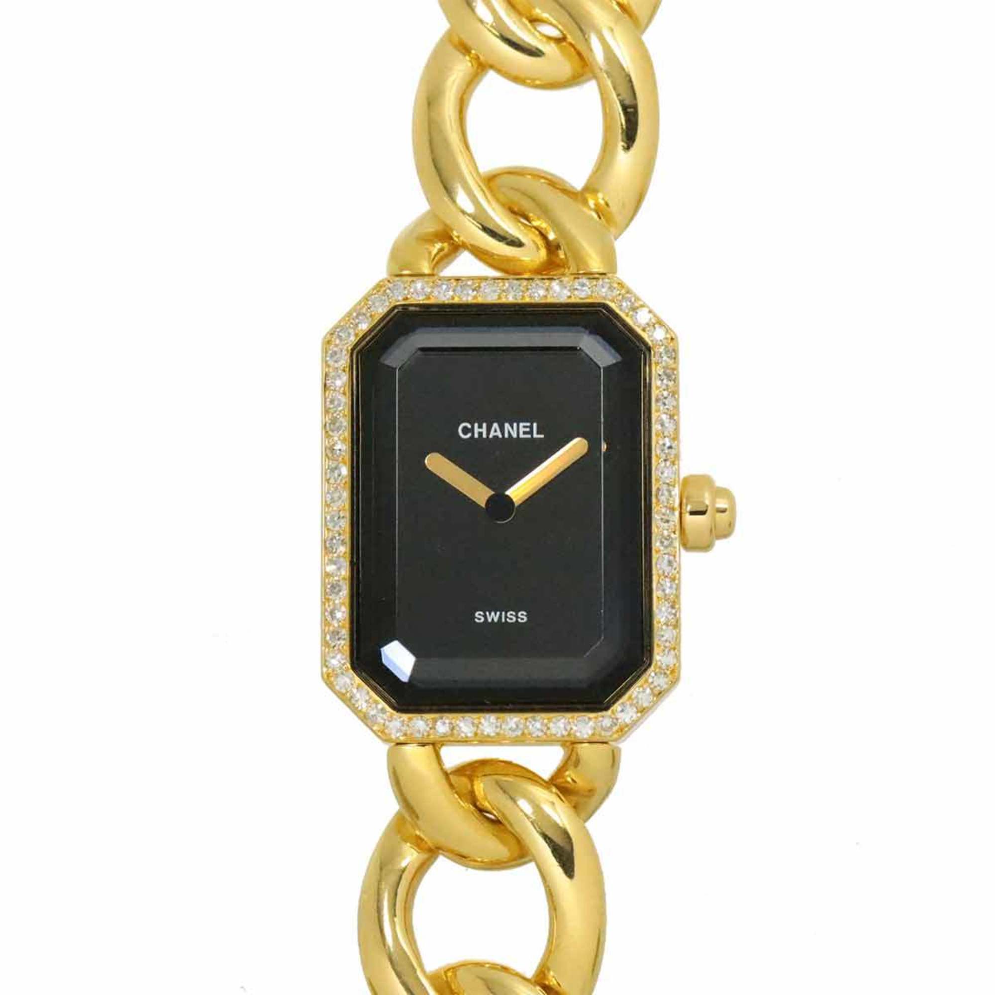 CHANEL Premiere L size H0113 Diamond bezel ladies watch buckle diamond black K18YG yellow gold solid quartz