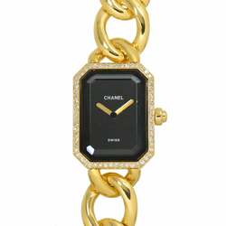 CHANEL Premiere L size H0113 Diamond bezel ladies watch buckle diamond black K18YG yellow gold solid quartz