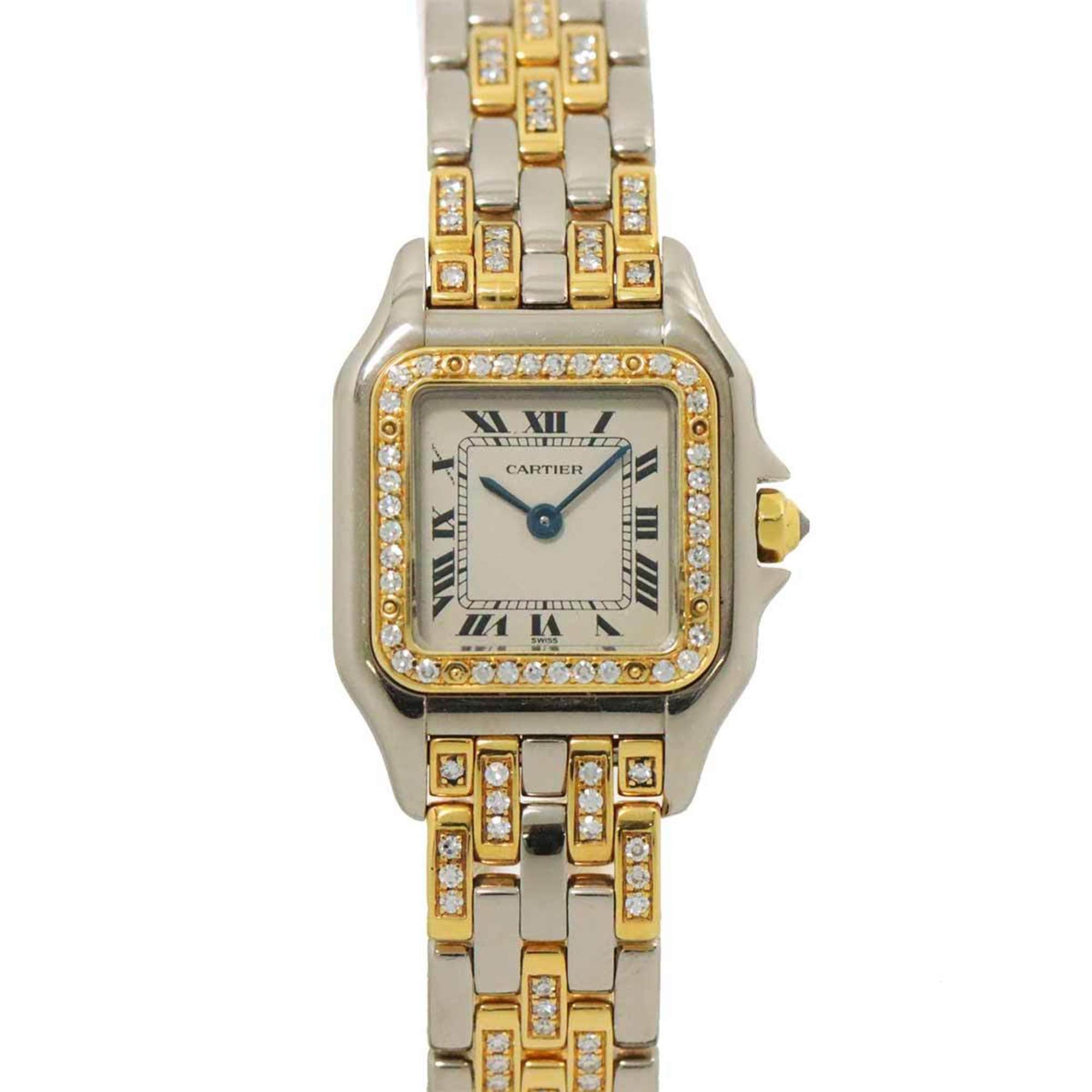 Cartier Panthere SM Combi WF3051FH Ladies' Watch Diamond Bezel Bracelet Ivory K18YG Yellow Gold Quartz